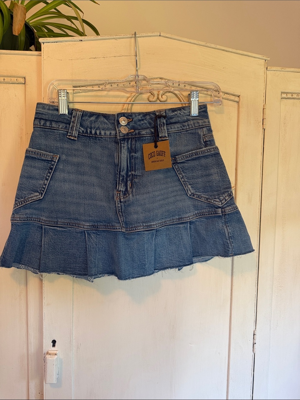 American Eagle Outfitters Blue Denim Ruffled Mini Skirt